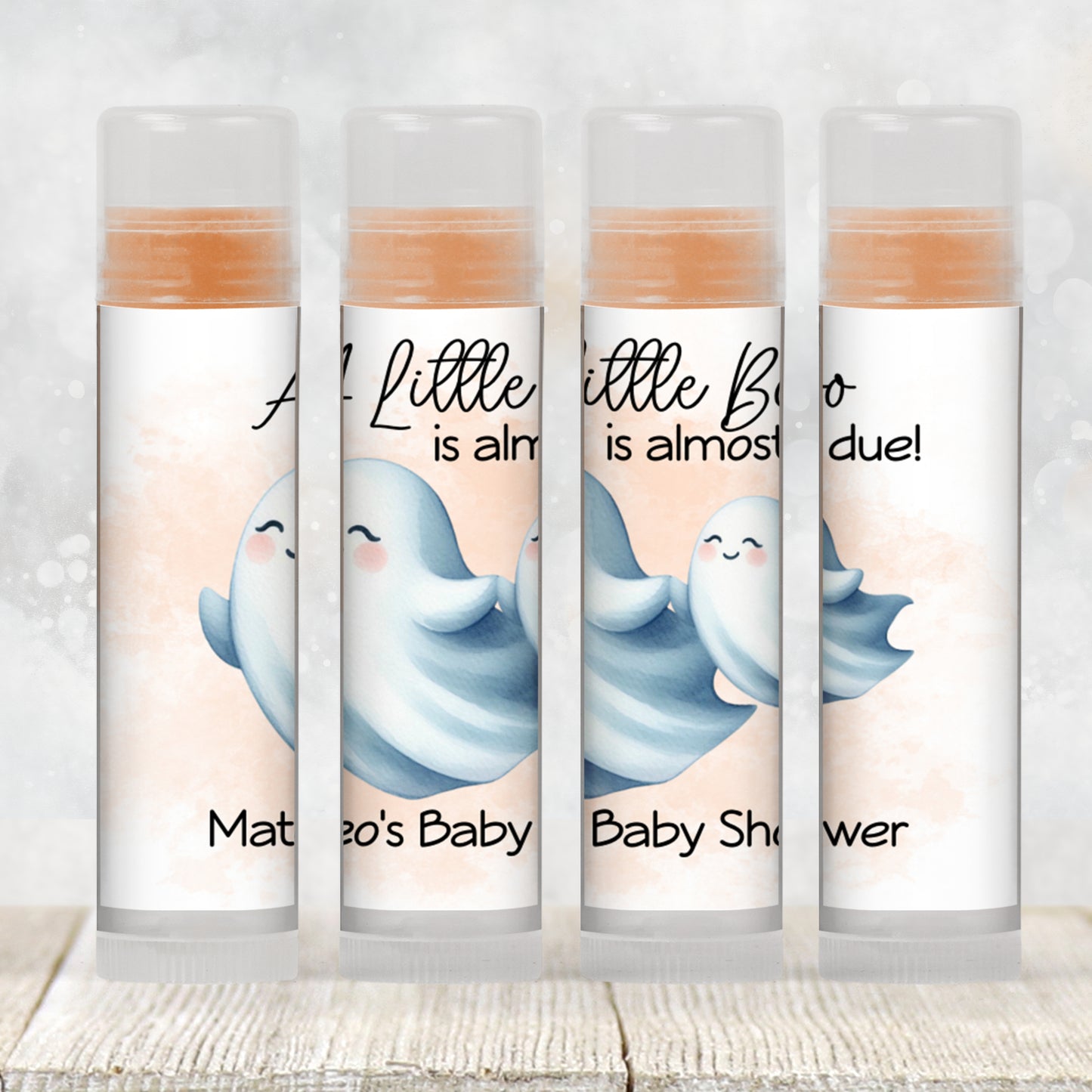 Little Boo Baby Shower Favor Lip Balm Label TEMPLATE | Editable Orange Ghost Theme Printable Gender Neutral Fall Halloween Baby Sticker 4071