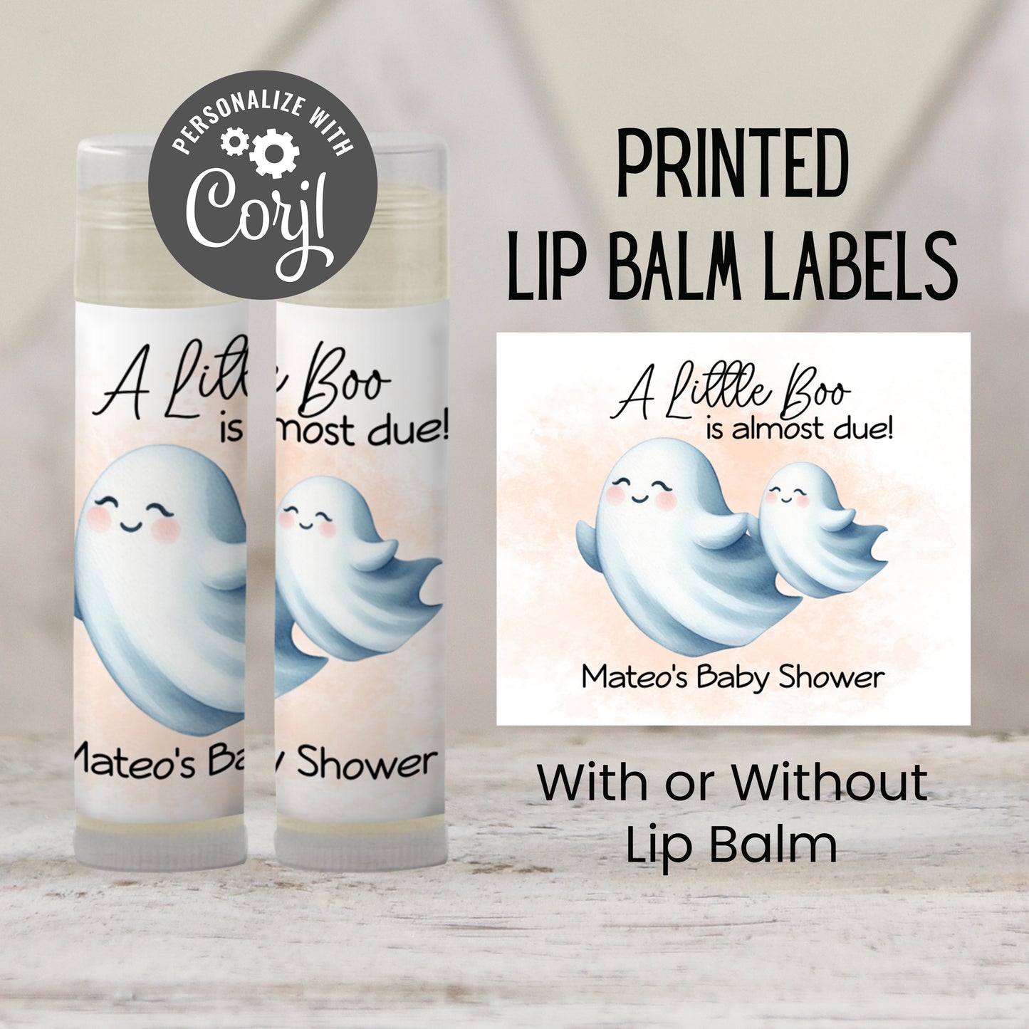 Little Boo Baby Shower Favors PRINTED Lip Balm Labels or Lip Balm Favors | Orange Ghost Gender Neutral Fall Halloween Baby Shower Gift 4071