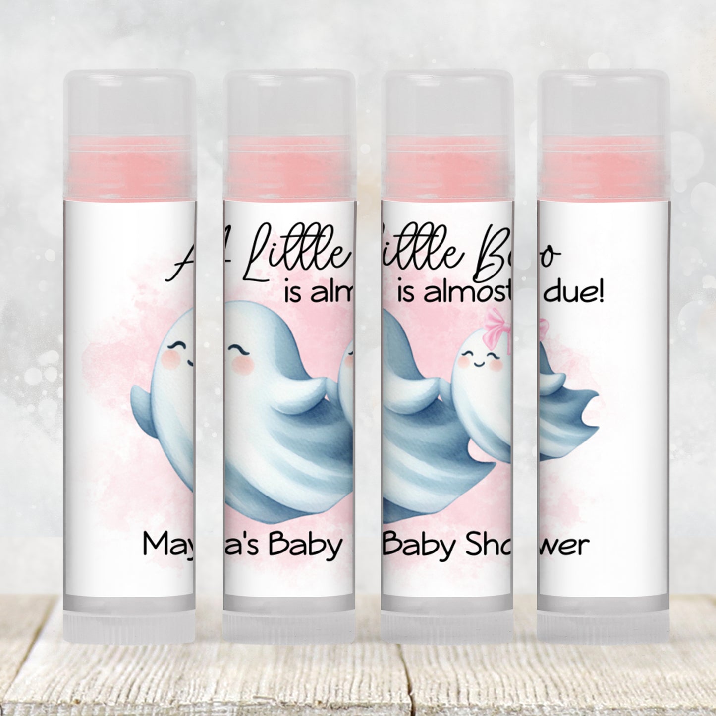 Little Boo Baby Shower Favor Lip Balm Label TEMPLATE | Editable Pink Ghost Theme | Printable Girl Halloween Fall Baby Shower Sticker 4071