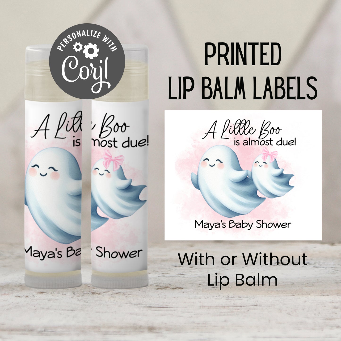 Little Boo Baby Shower Favors PRINTED Lip Balm Labels or Lip Balm Favors | Pink Ghost Girl Theme | Fall Halloween Guest Gift 4071
