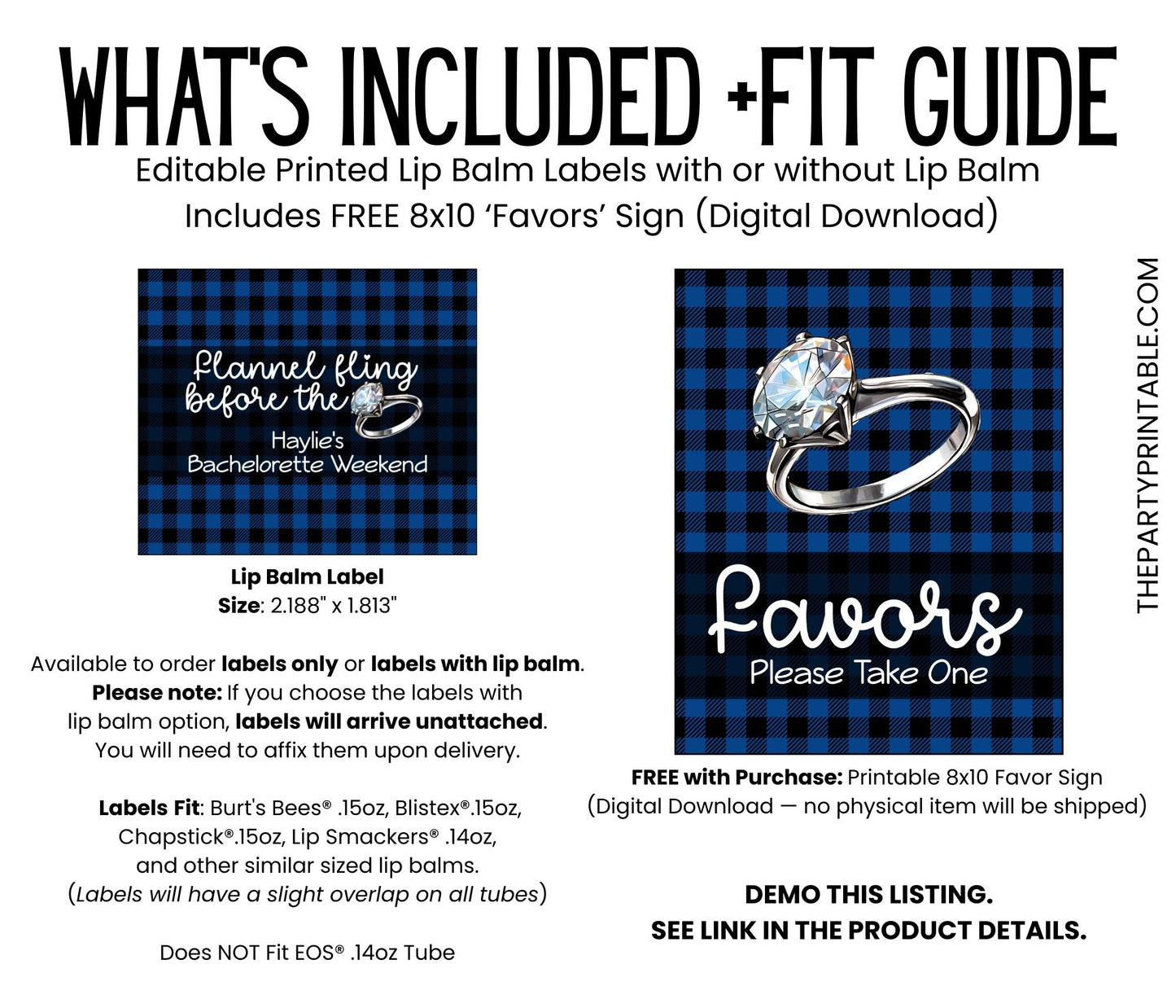 Flannel Fling Before the Ring PRINTED Lip Balm Labels | Rustic Bachelorette Favor | Blue and Black Plaid | Fall Cabin Chapstick 4111