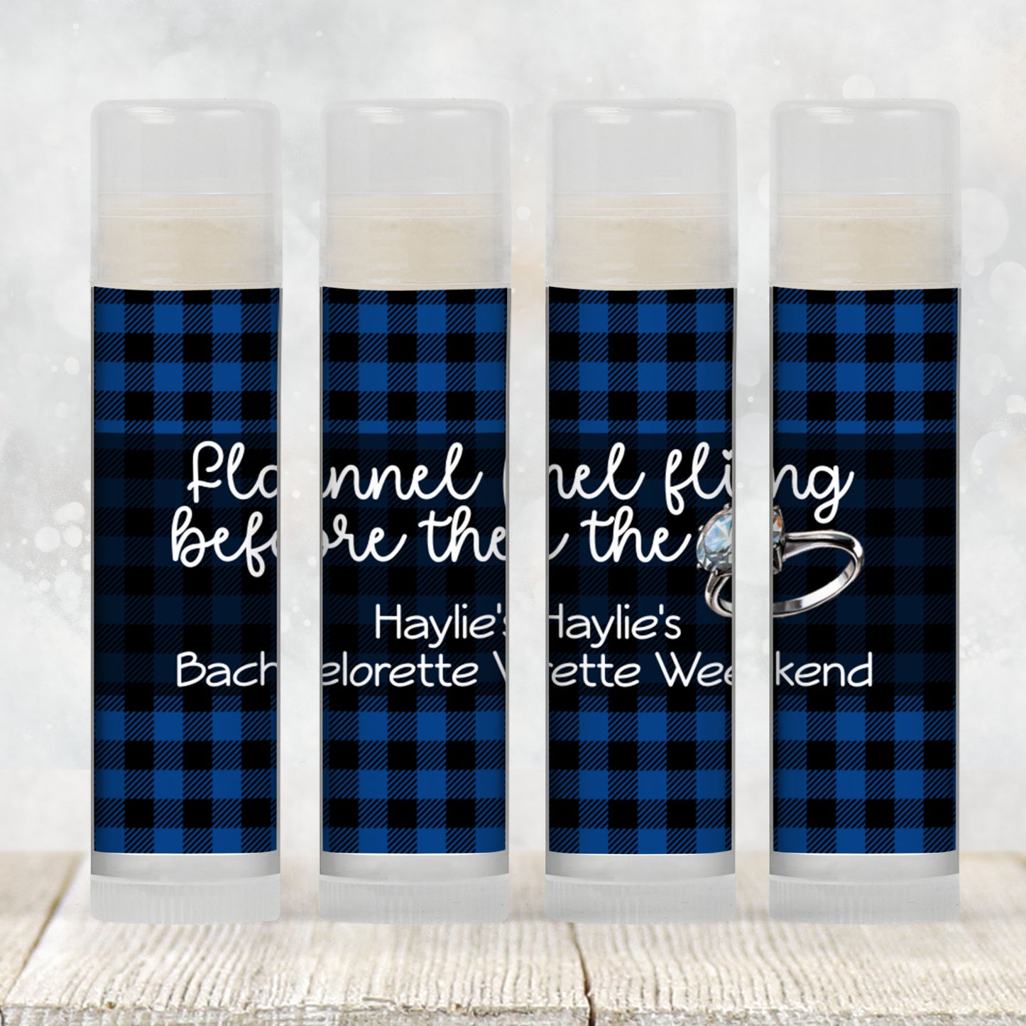 Flannel Fling Before the Ring Lip Balm Label TEMPLATE | Rustic Bachelorette Party Favor | Blue and Black Plaid | Cabin Woods Fall 4111