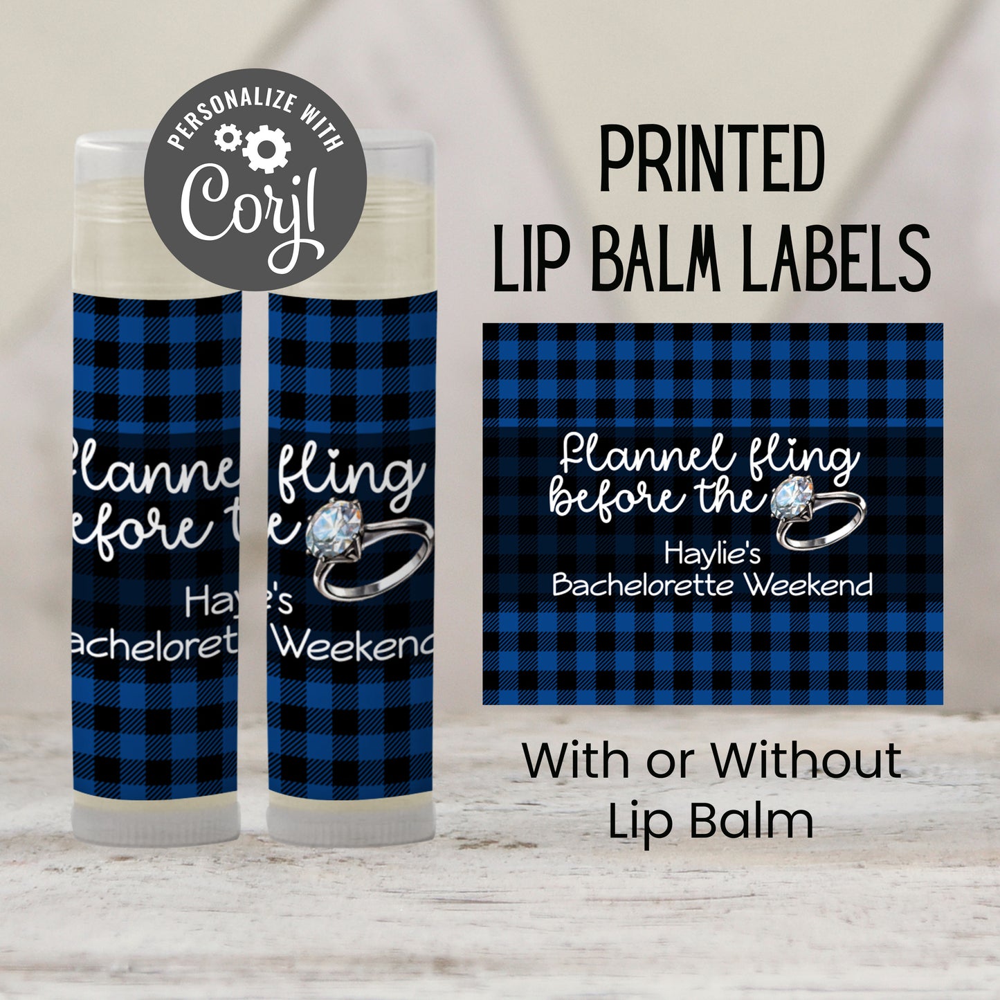 Flannel Fling Before the Ring PRINTED Lip Balm Labels | Rustic Bachelorette Favor | Blue and Black Plaid | Fall Cabin Chapstick 4111