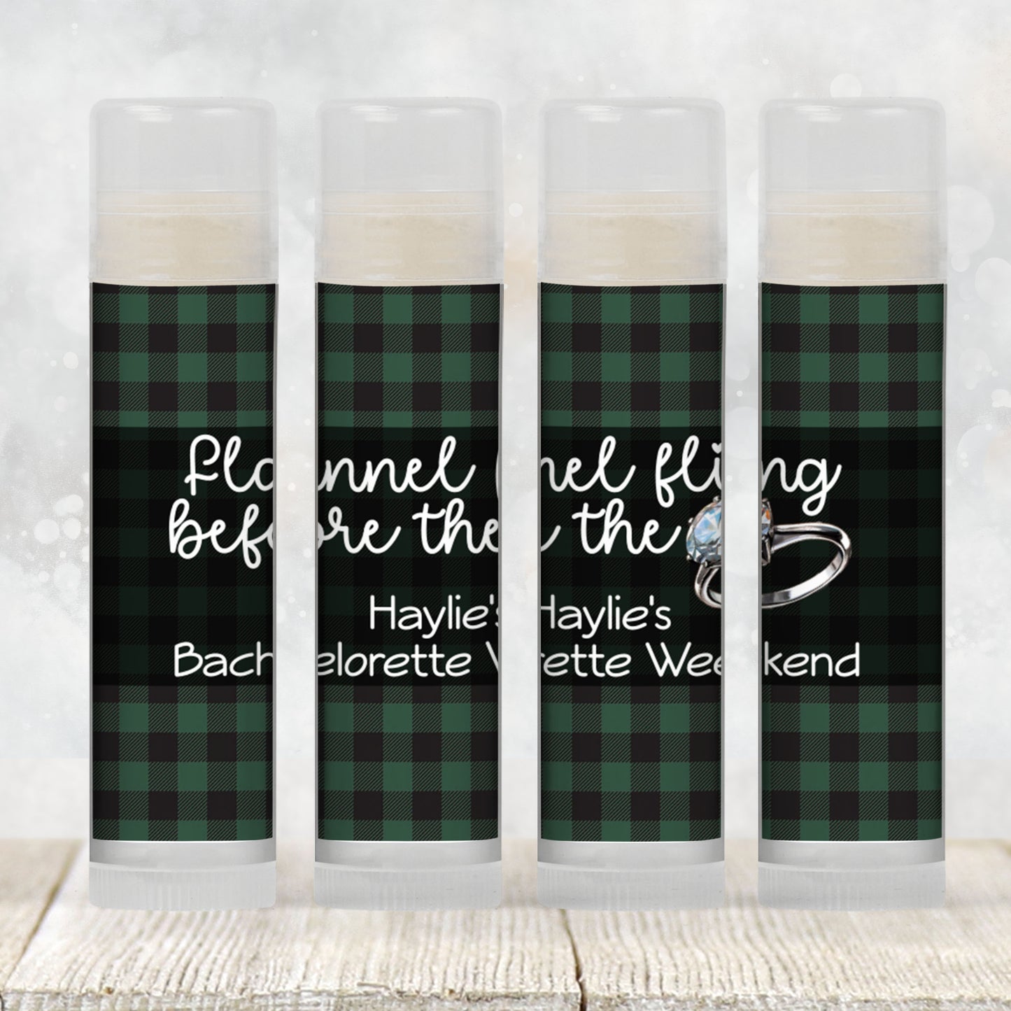 Flannel Fling Before the Ring PRINTED Lip Balm Labels | Rustic Bachelorette Favor | Green and Black Plaid | Fall Cabin Chapstick 4111