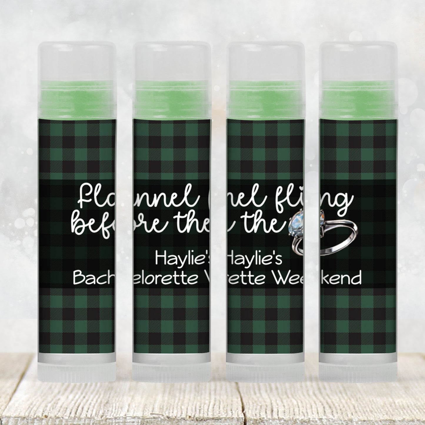 Flannel Fling Before the Ring Lip Balm Label TEMPLATE | Rustic Bachelorette Favor | Green and Black Plaid | Cabin Woods Fall Party 4111