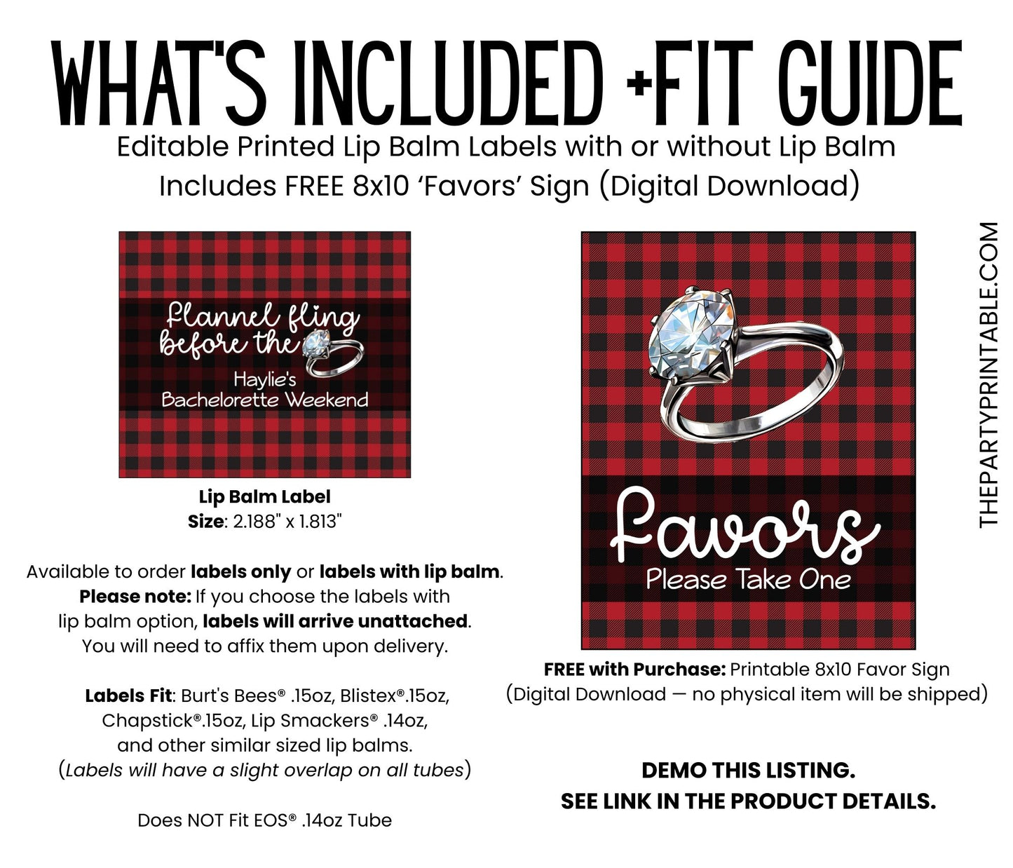 Flannel Fling Before the Ring PRINTED Lip Balm Labels | Red and Black Buffalo Plaid | Rustic Bachelorette Favor | Fall Cabin Chapstick 4111