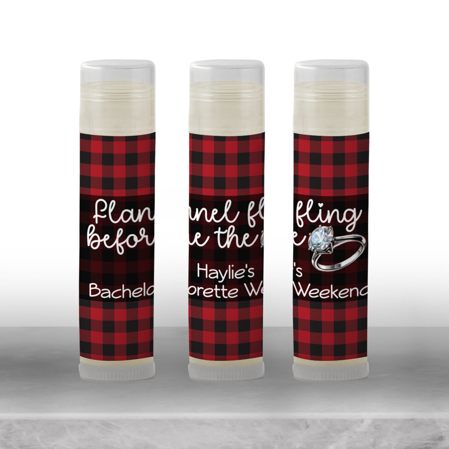 Flannel Fling Before the Ring Lip Balm Label TEMPLATE | Red and Black Buffalo Plaid | Rustic Bachelorette Favor | Cabin Fall Party 4111