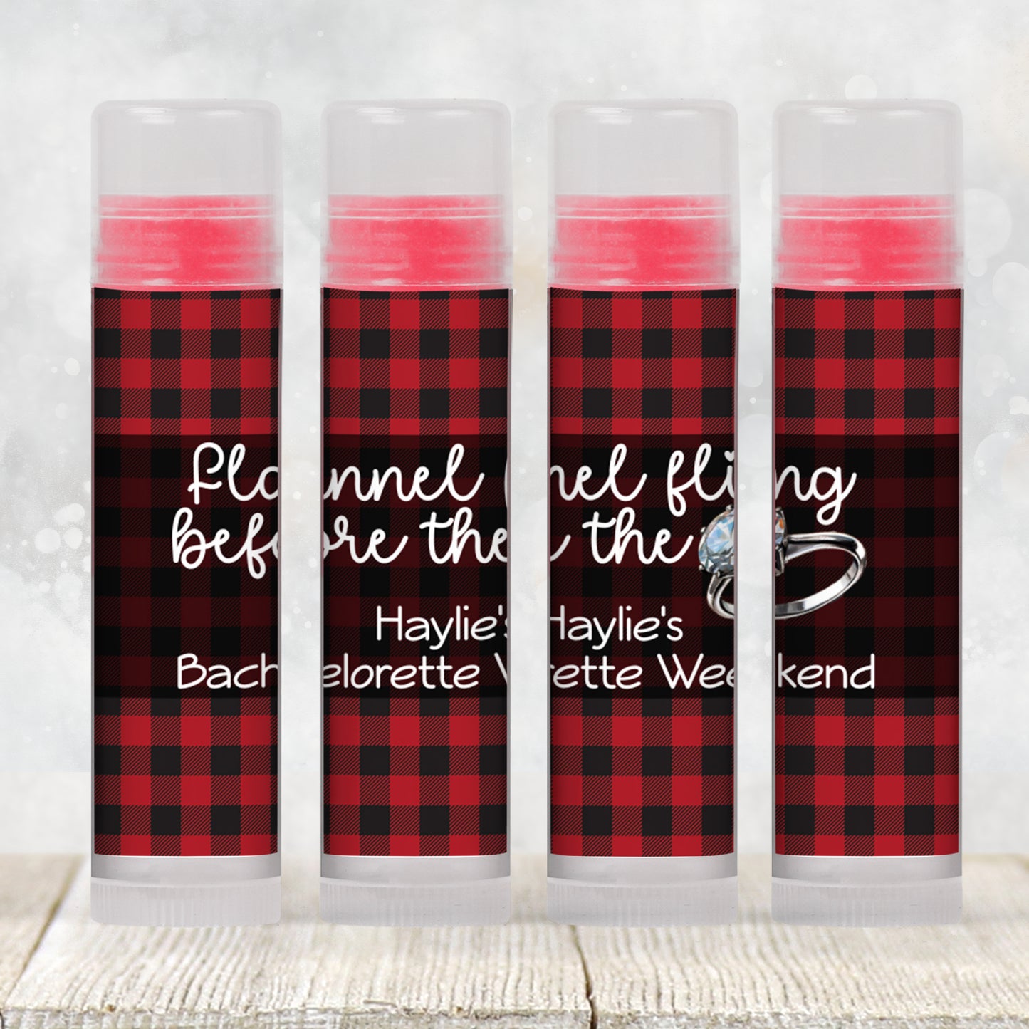 Flannel Fling Before the Ring Lip Balm Label TEMPLATE | Red and Black Buffalo Plaid | Rustic Bachelorette Favor | Cabin Fall Party 4111