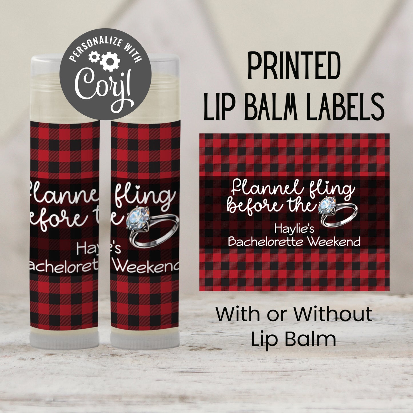 Flannel Fling Before the Ring PRINTED Lip Balm Labels | Red and Black Buffalo Plaid | Rustic Bachelorette Favor | Fall Cabin Chapstick 4111