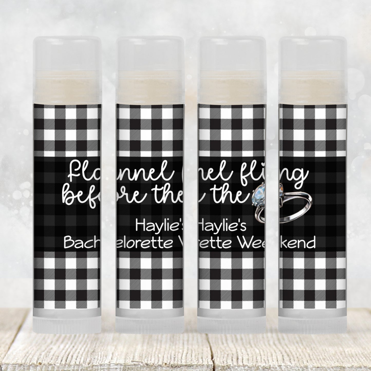 Flannel Fling Before the Ring PRINTED Lip Balm Labels | Black and White Buffalo Check | Rustic Bachelorette Favor Fall Cabin Chapstick 4111