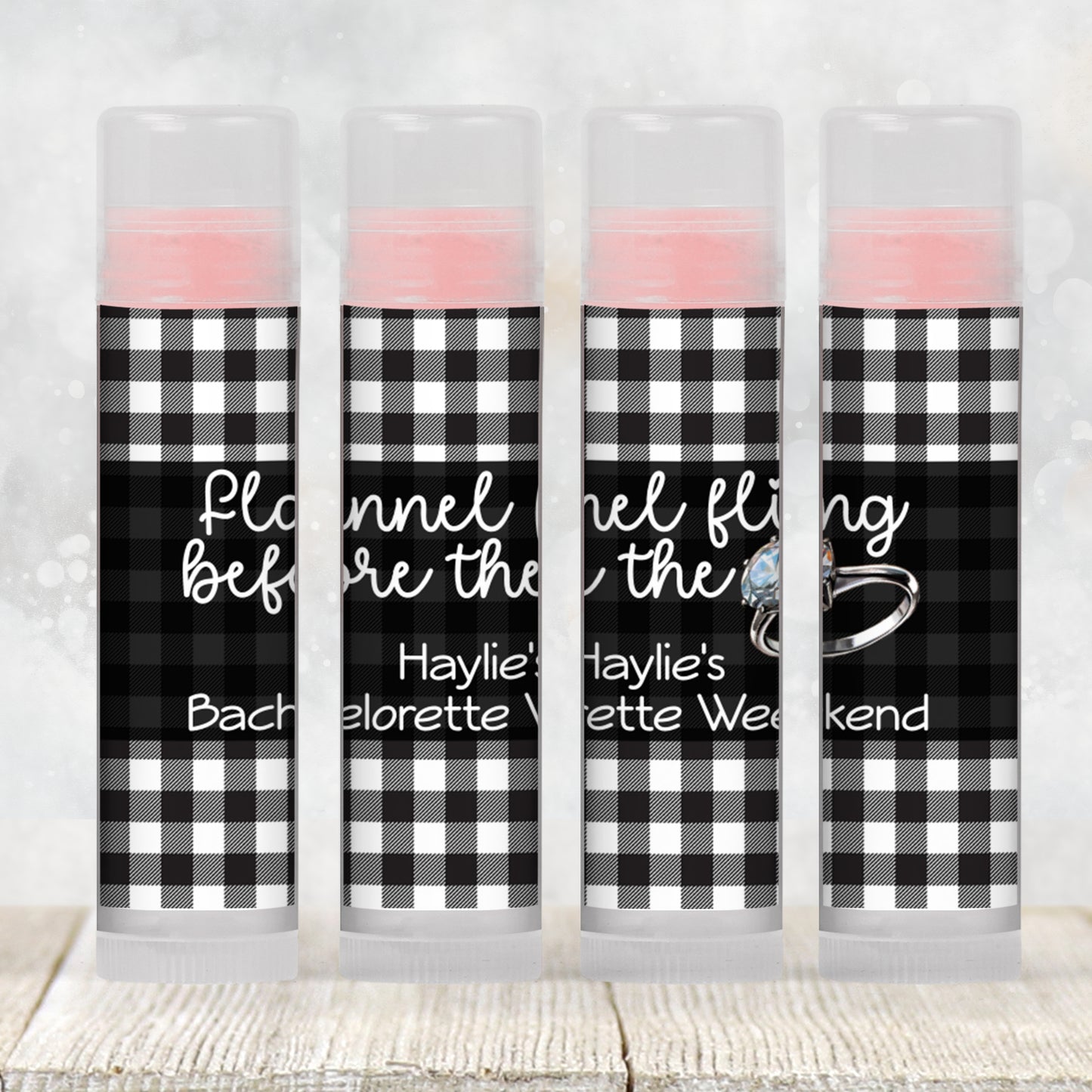 Flannel Fling Before the Ring Lip Balm Label TEMPLATE | Black and White Buffalo Check | Rustic Bachelorette Favor | Fall Cabin Party 4111