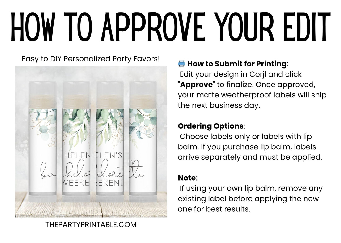 Eucalyptus Bachelorette Favors Lip Balm | PRINTED Labels or Lip Balm | Greenery Bridal Shower or Bachelorette Weekend Party Gift 4114