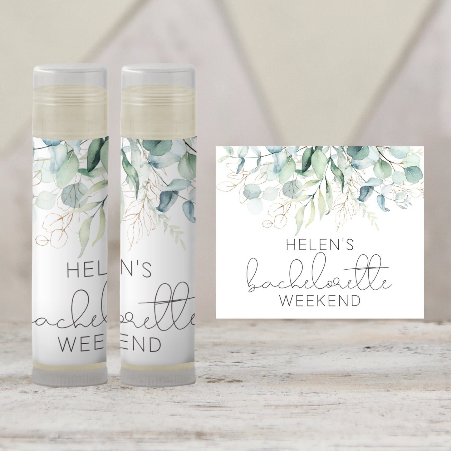 Eucalyptus Bachelorette Favors Lip Balm Label TEMPLATE | Editable Greenery Chapstick Labels | Printable Botanical Bridal Shower Favor 4114