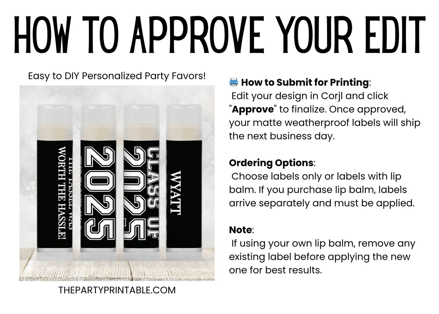 Class of 2025 Graduation Party Favors Lip Balm | PRINTED Labels or Lip Balm | High School or College Grad Open House Guest Gift Sticker 4124