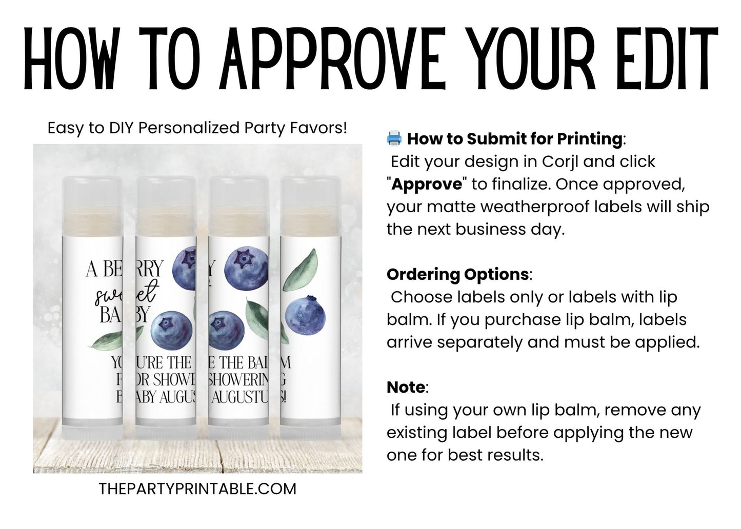 Blueberry Baby Shower Lip Balm Favors: Personalized Boy Party Guest Gift