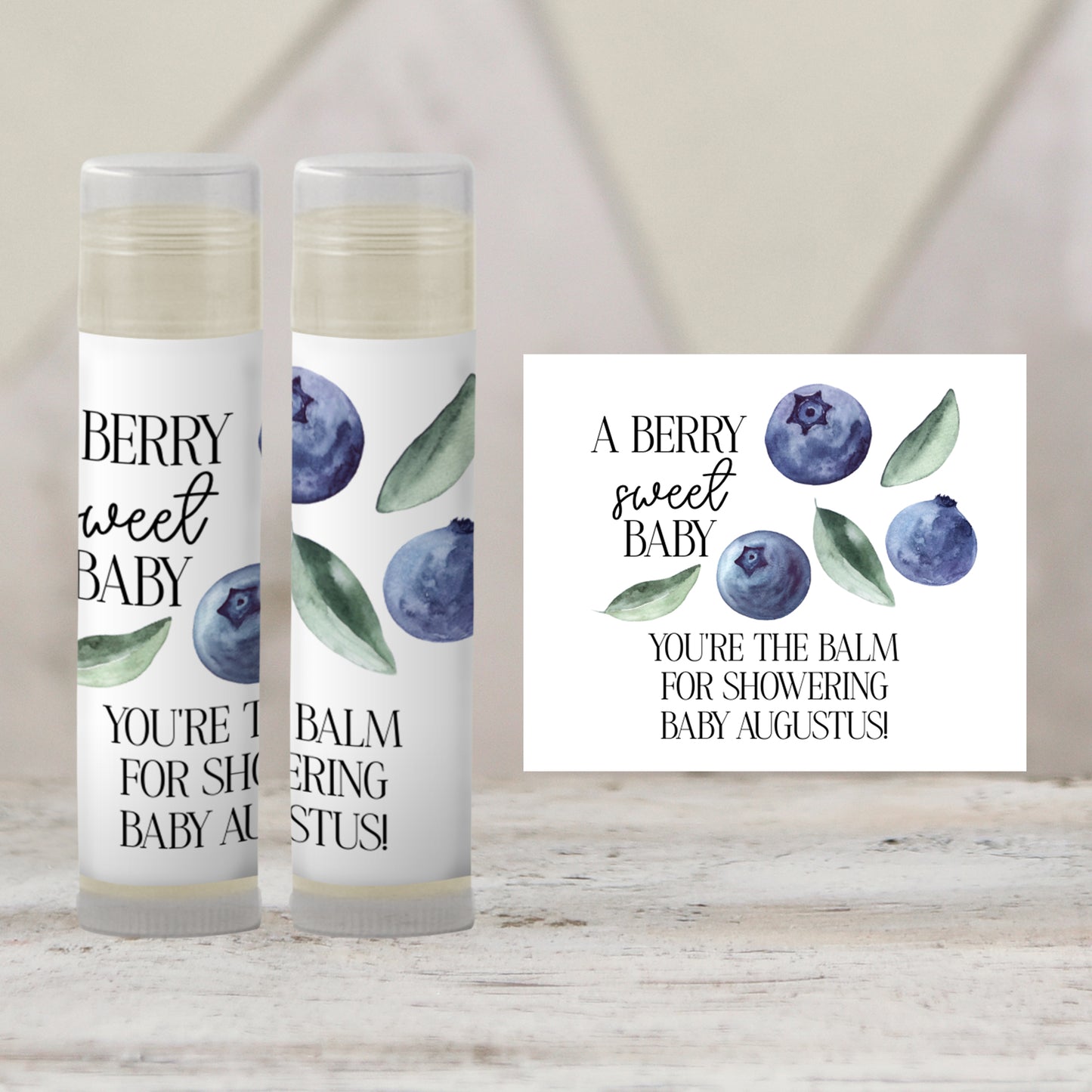 Blueberry Baby Shower Lip Balm Favors: Personalized Boy Party Guest Gift
