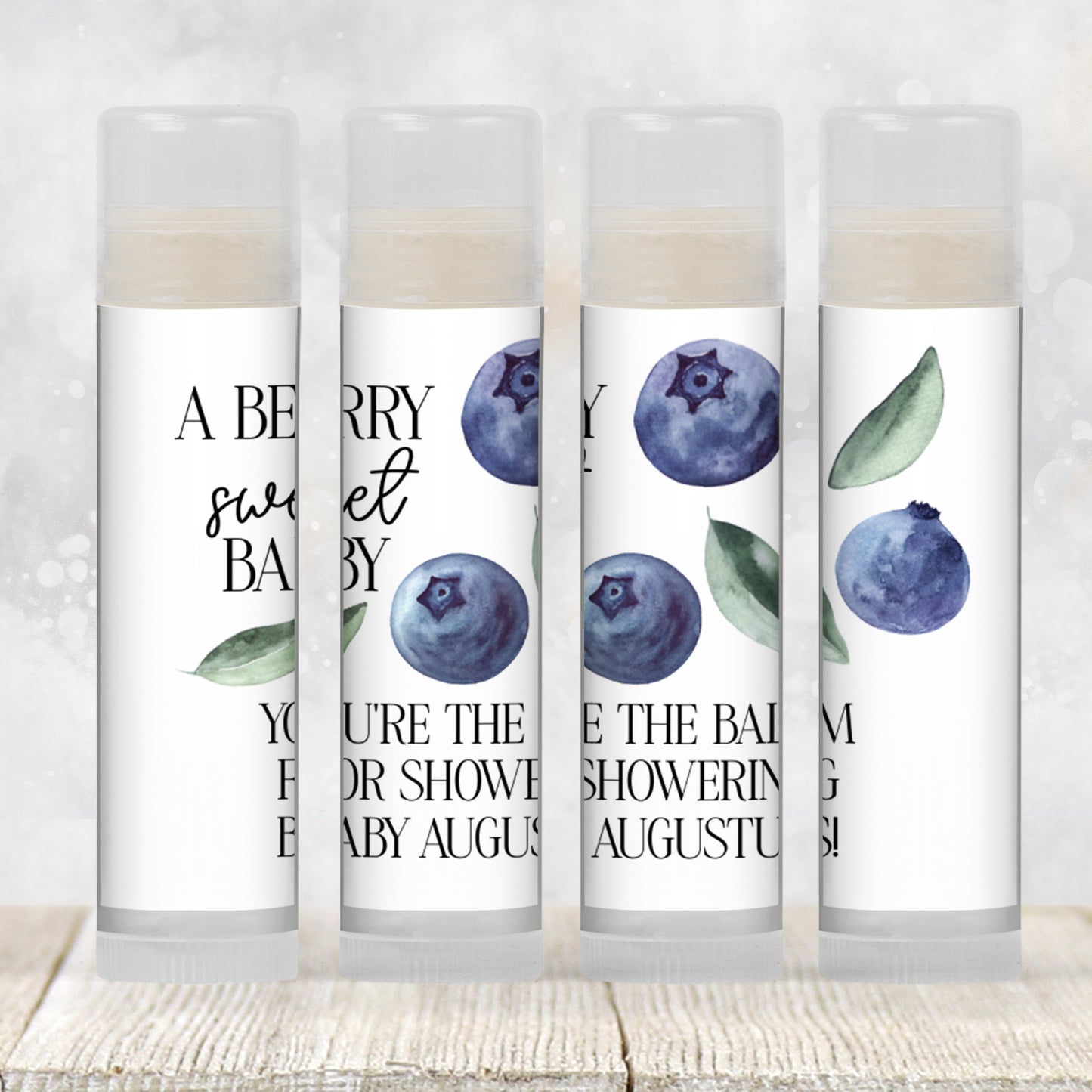 Blueberry Baby Shower Lip Balm Favors: Personalized Boy Party Guest Gift