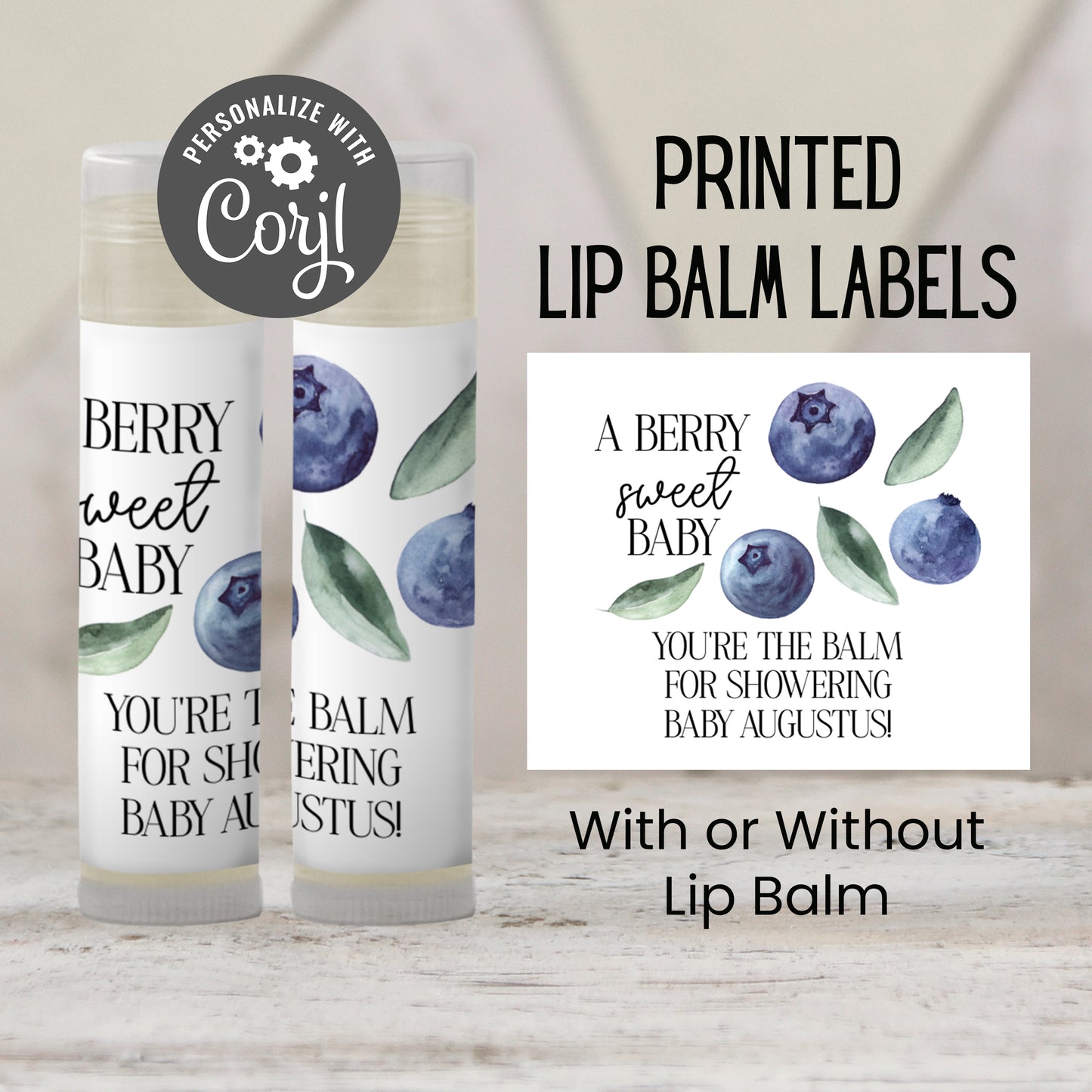 Blueberry Baby Shower Lip Balm Favors: Personalized Boy Party Guest Gift