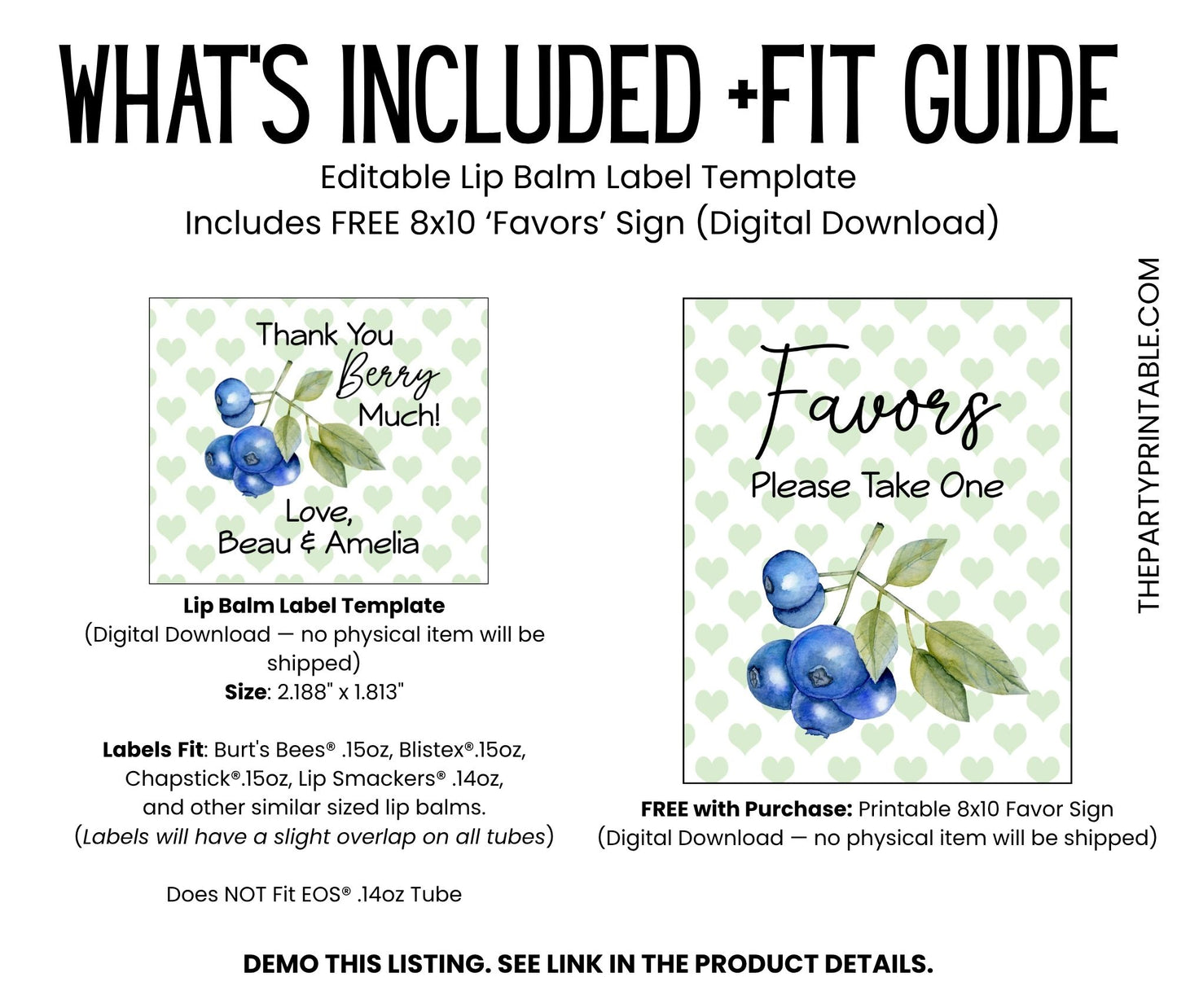 Blueberry Baby Shower Lip Balm Label Template: Boy 1st Birthday Favor (Digital Download)