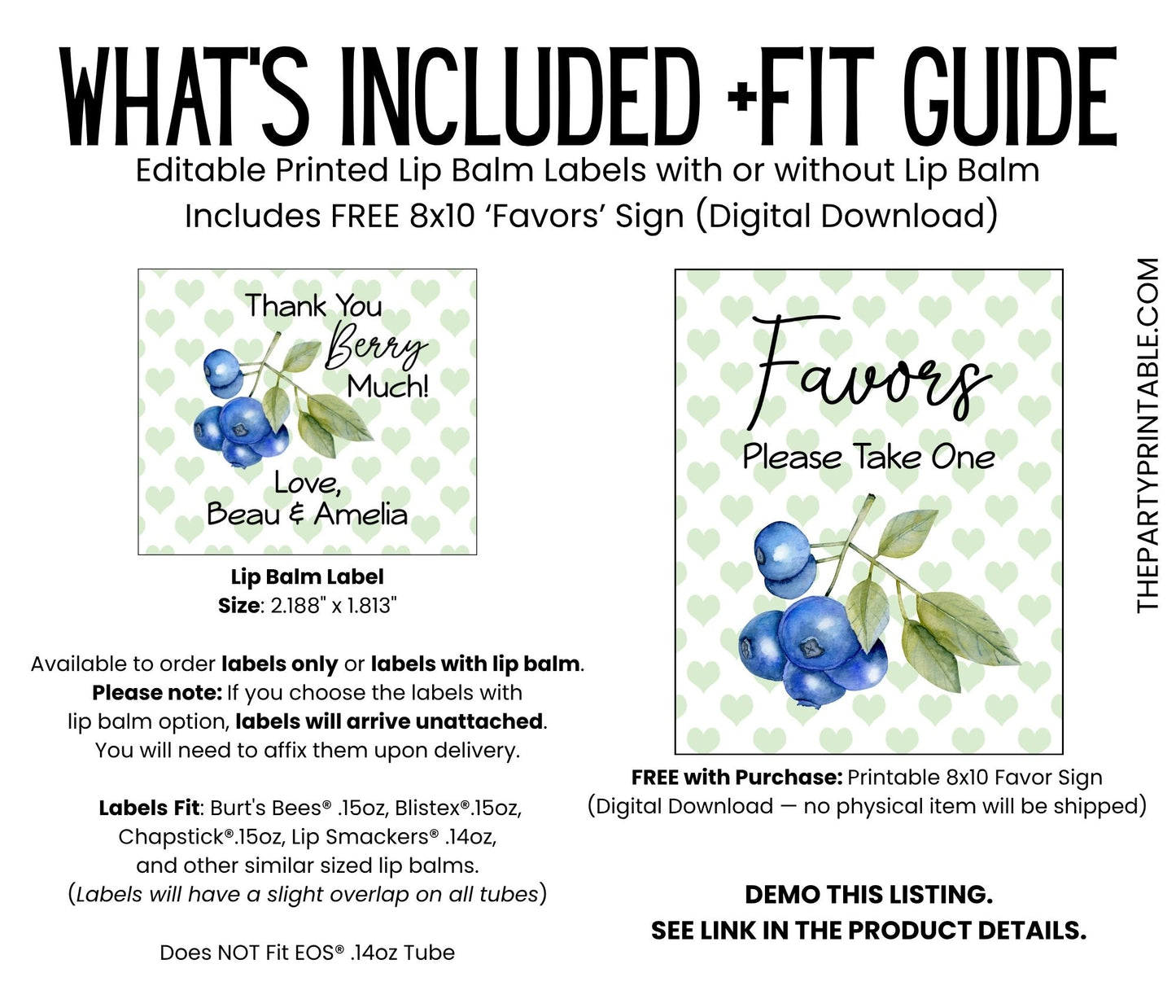 Blueberry Baby Shower Lip Balm Favors: Boy 1st Birthday Guest Gift