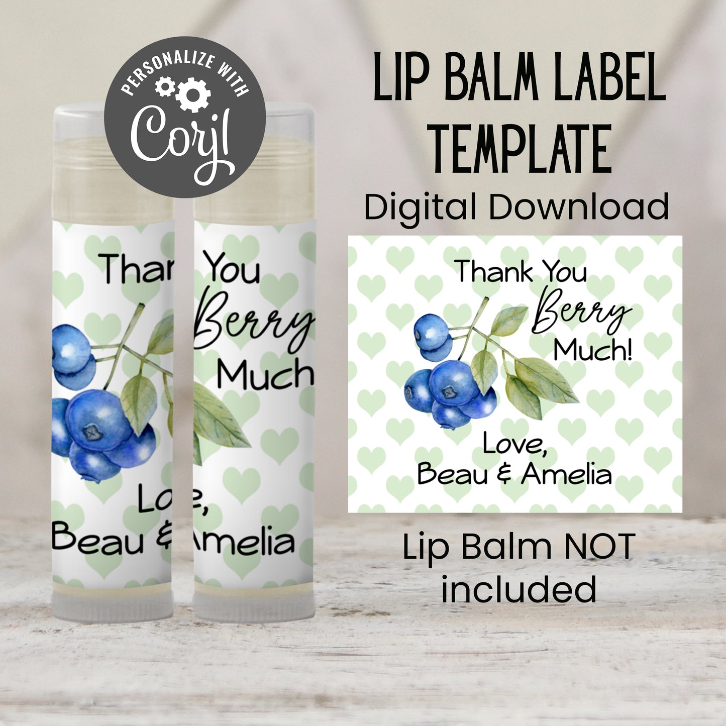 Blueberry Baby Shower Lip Balm Label Template: Boy 1st Birthday Favor (Digital Download)