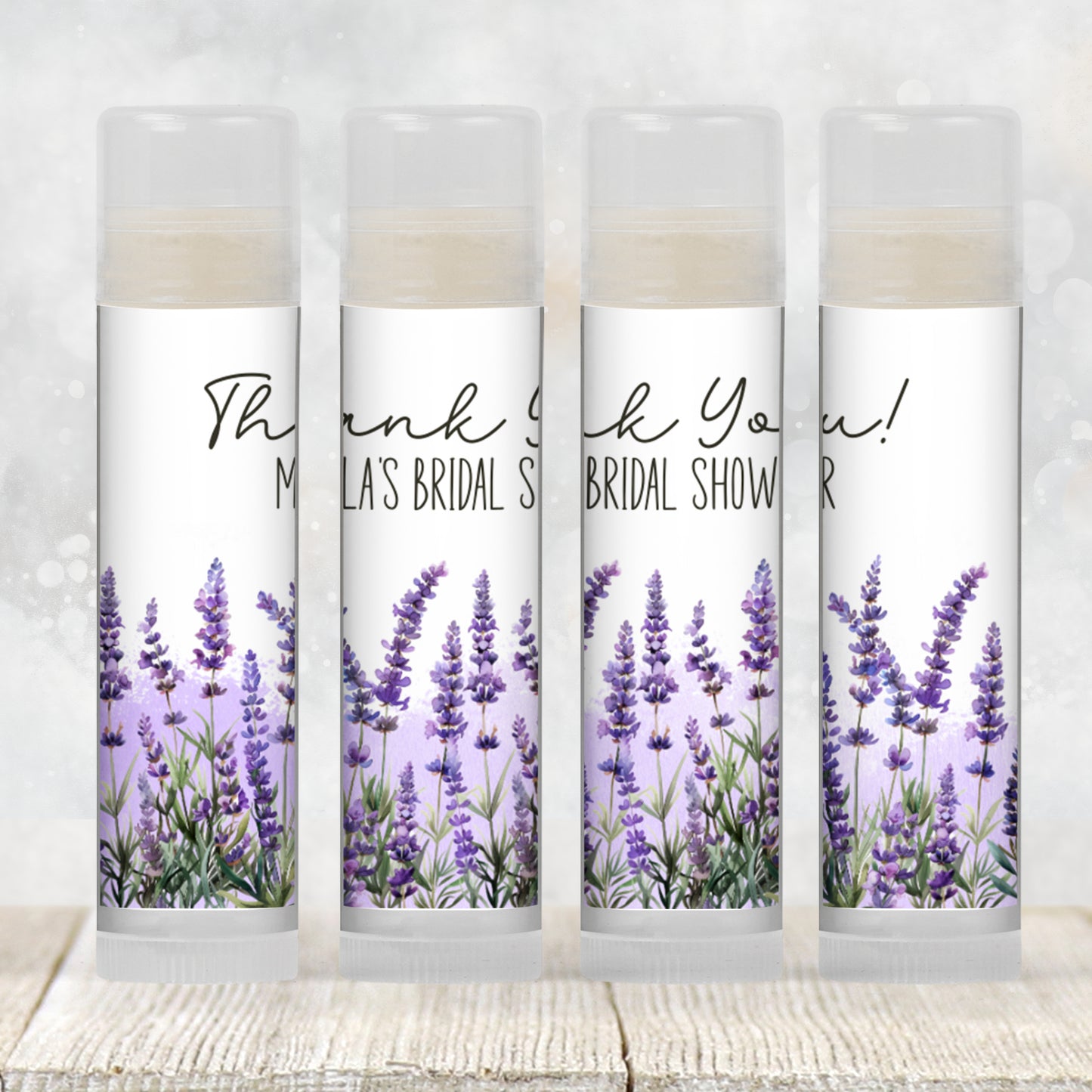Lavender Bridal Shower Lip Balm Favors PRINTED | Purple Floral Wedding Favor Labels | Personalized Chapstick for Bride or Guest Gifts 4188