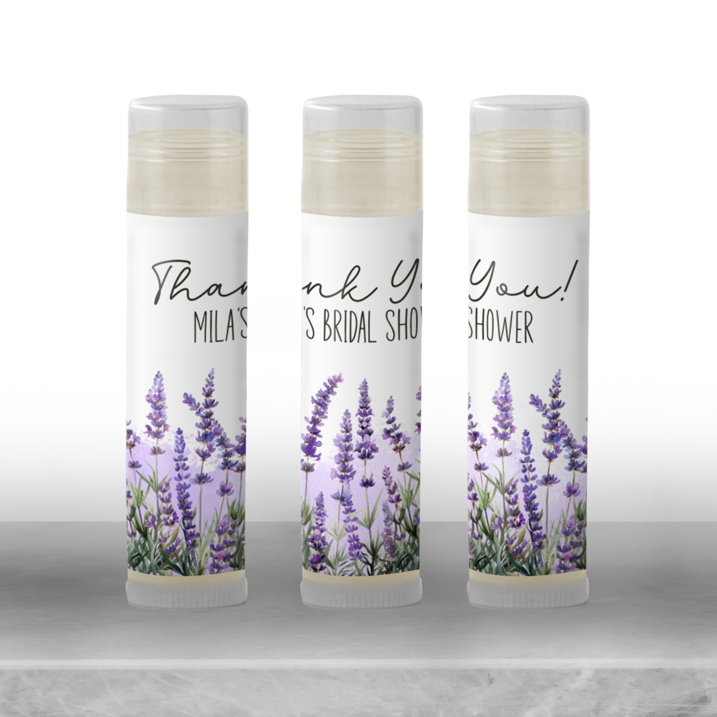 Lavender Bridal Shower Lip Balm Favors TEMPLATE | Editable Purple Floral Chapstick Label | Printable Wedding Favor for Bride or Guest 4188