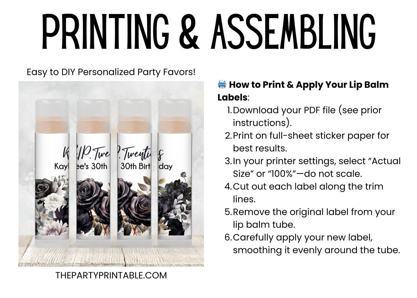 Rest in Peace Birthday Lip Balm Favor Label TEMPLATE | Editable RIP Twenties or Thirties Party | Milestone Adult Birthday Printable 4200