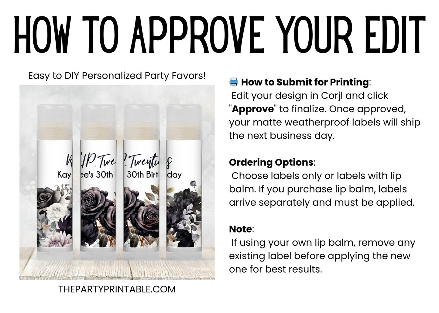 Rest in Peace Birthday Favors PRINTED Lip Balm Labels or Lip Balm | RIP Thirties Party | Milestone Adult Birthday Guest Gift 4200