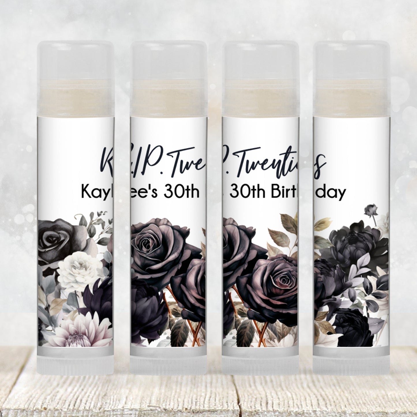 Rest in Peace Birthday Favors PRINTED Lip Balm Labels or Lip Balm | RIP Thirties Party | Milestone Adult Birthday Guest Gift 4200