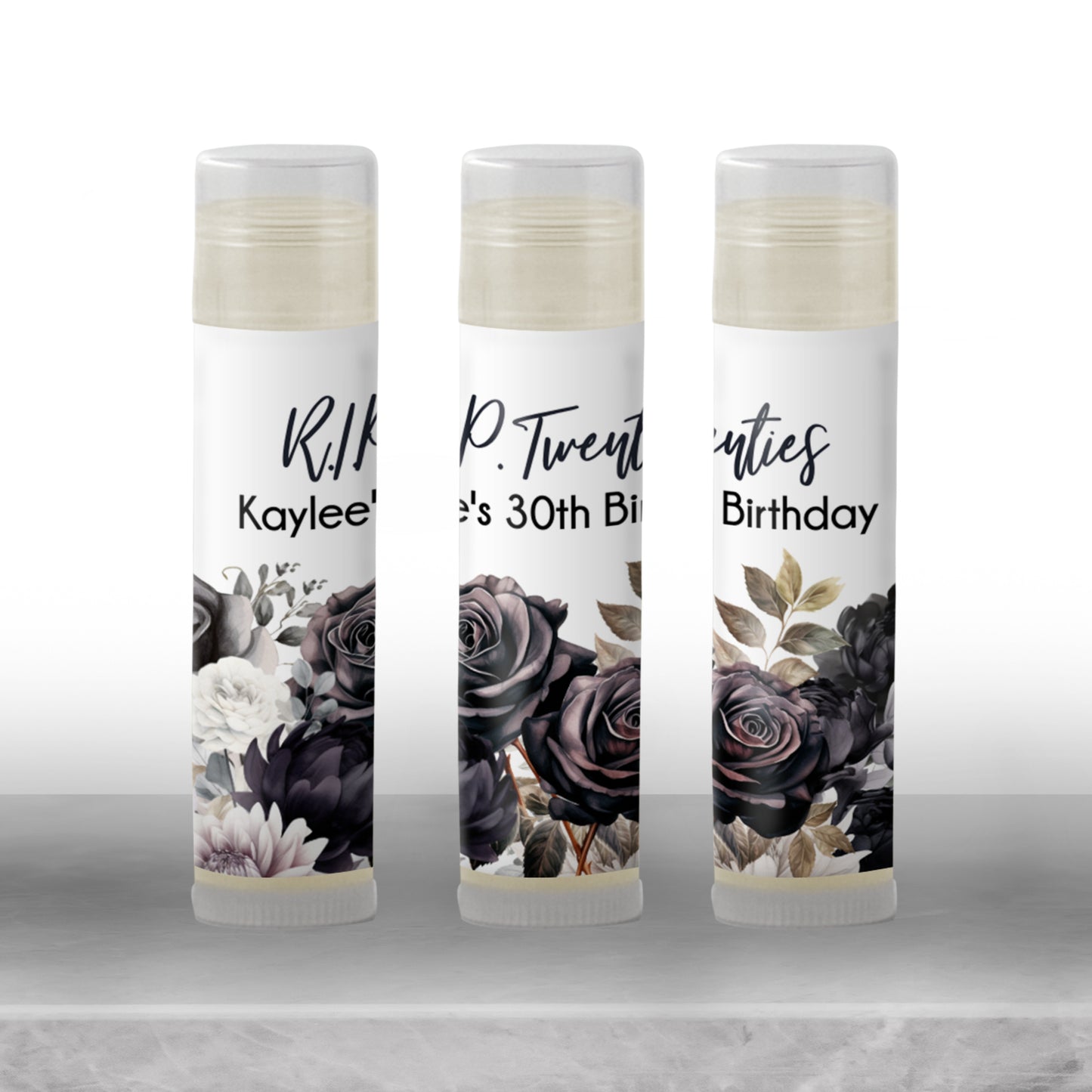 Rest in Peace Birthday Favors PRINTED Lip Balm Labels or Lip Balm | RIP Thirties Party | Milestone Adult Birthday Guest Gift 4200