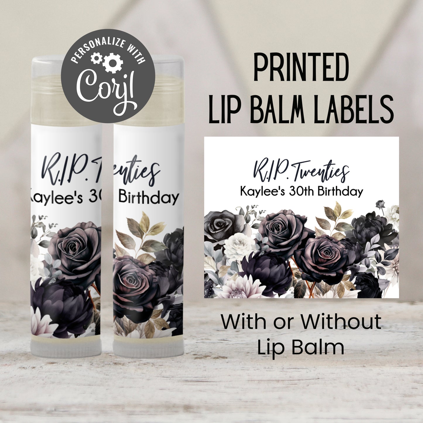 Rest in Peace Birthday Favors PRINTED Lip Balm Labels or Lip Balm | RIP Thirties Party | Milestone Adult Birthday Guest Gift 4200