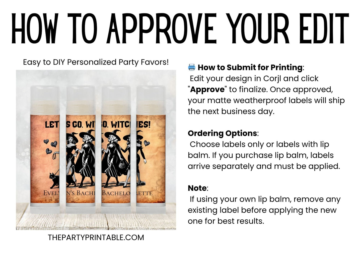 Let’s Go Witches PRINTED Bachelorette Lip Balm Favors Labels | Halloween Bachelorette Favor | October Party Chapstick | Spooky Witch 4201