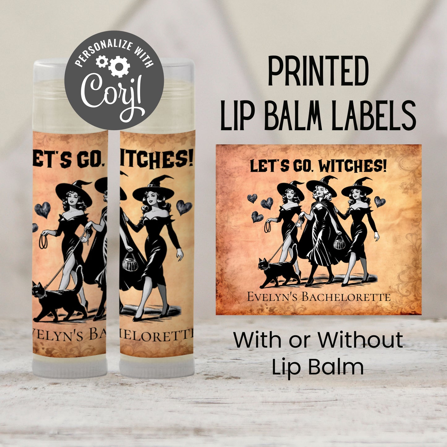 Let’s Go Witches PRINTED Bachelorette Lip Balm Favors Labels | Halloween Bachelorette Favor | October Party Chapstick | Spooky Witch 4201