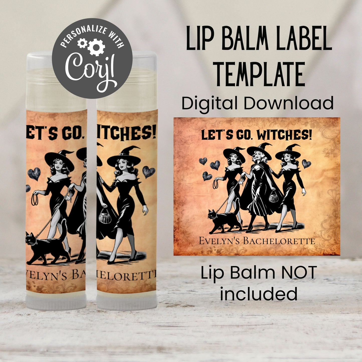Let’s Go Witches Lip Balm Label TEMPLATE | Halloween Bachelorette Favor | October Bachelorette Party | Spooky Printable 4201
