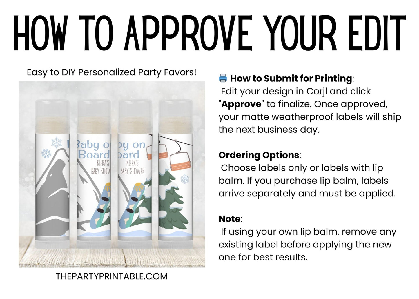 Baby on Board Snowboard Baby Shower Favor | Chapstick Party Favor | Winter Baby Shower Favor | Boy Baby Shower Lip Balm Favors, 4202