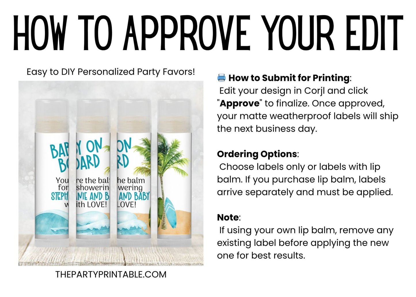 Baby on Board Boy Baby Shower Lip Balm Favor PRINTED | Surf Beach Theme Chapstick | Summer Ocean Party Gift for Guests Personalized 4252