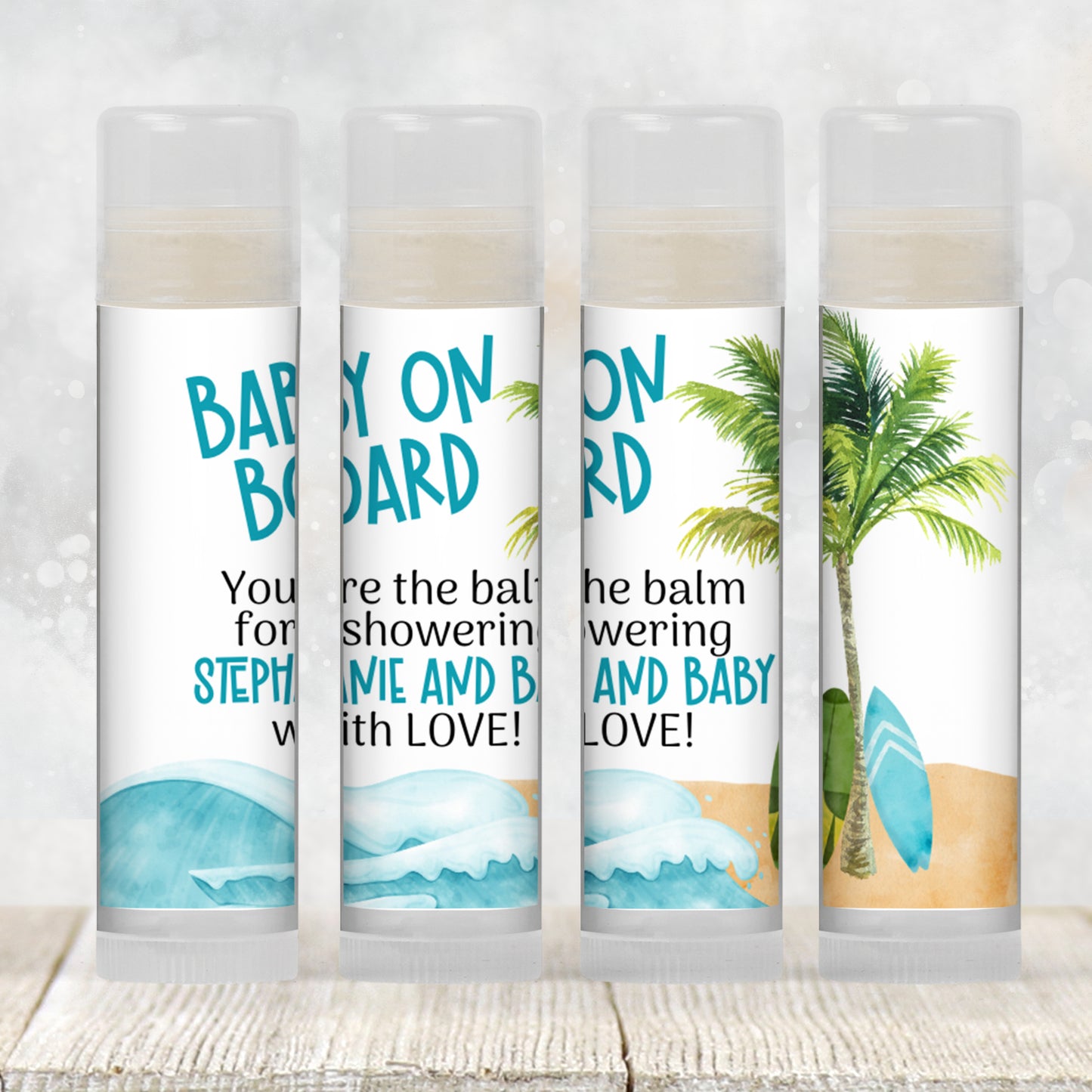 Baby on Board Boy Baby Shower Lip Balm Favor PRINTED | Surf Beach Theme Chapstick | Summer Ocean Party Gift for Guests Personalized 4252