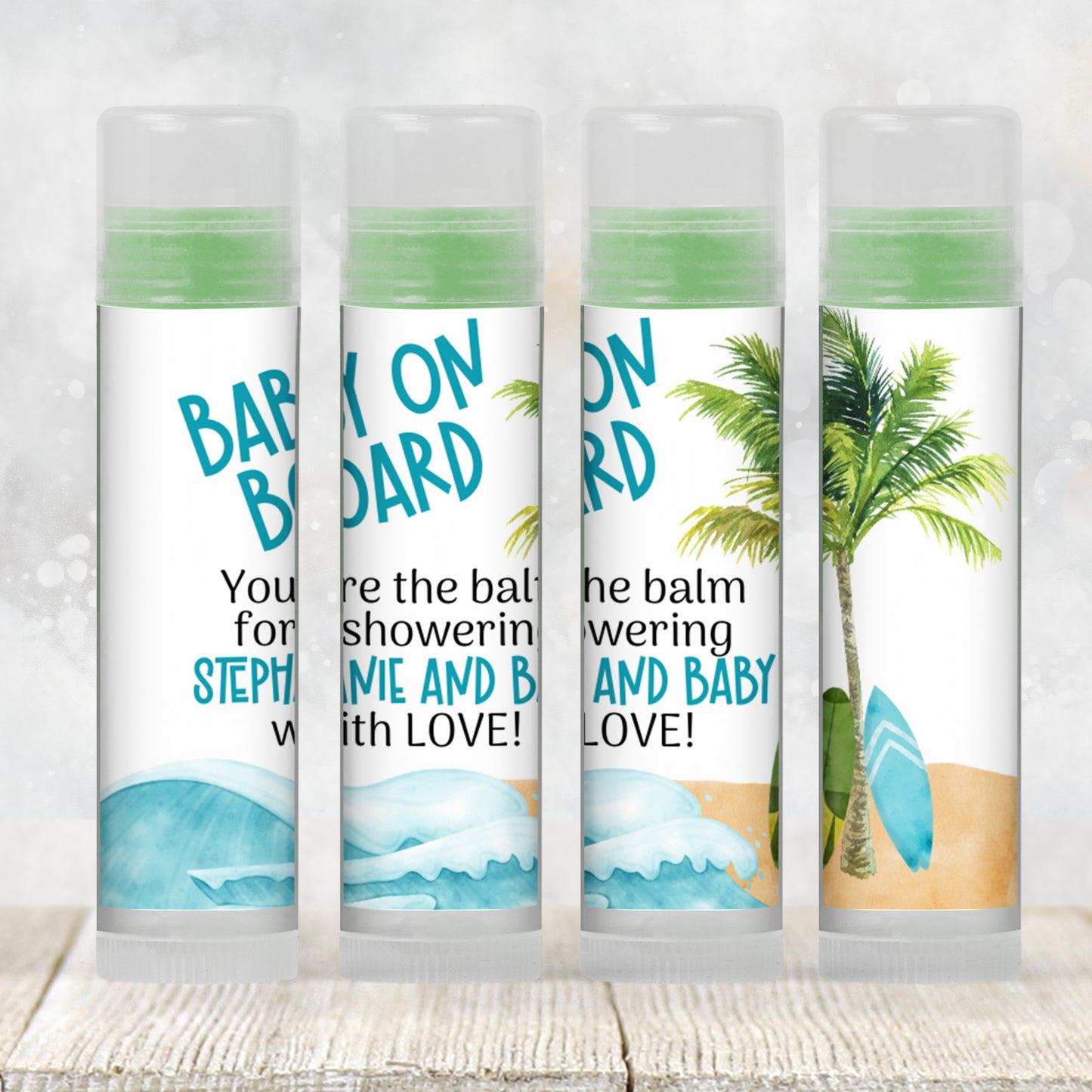 Baby on Board Boy Baby Shower Lip Balm Favor TEMPLATE | Surf Beach Theme | Editable Ocean Chapstick Labels for Summer Baby Shower Party 4252