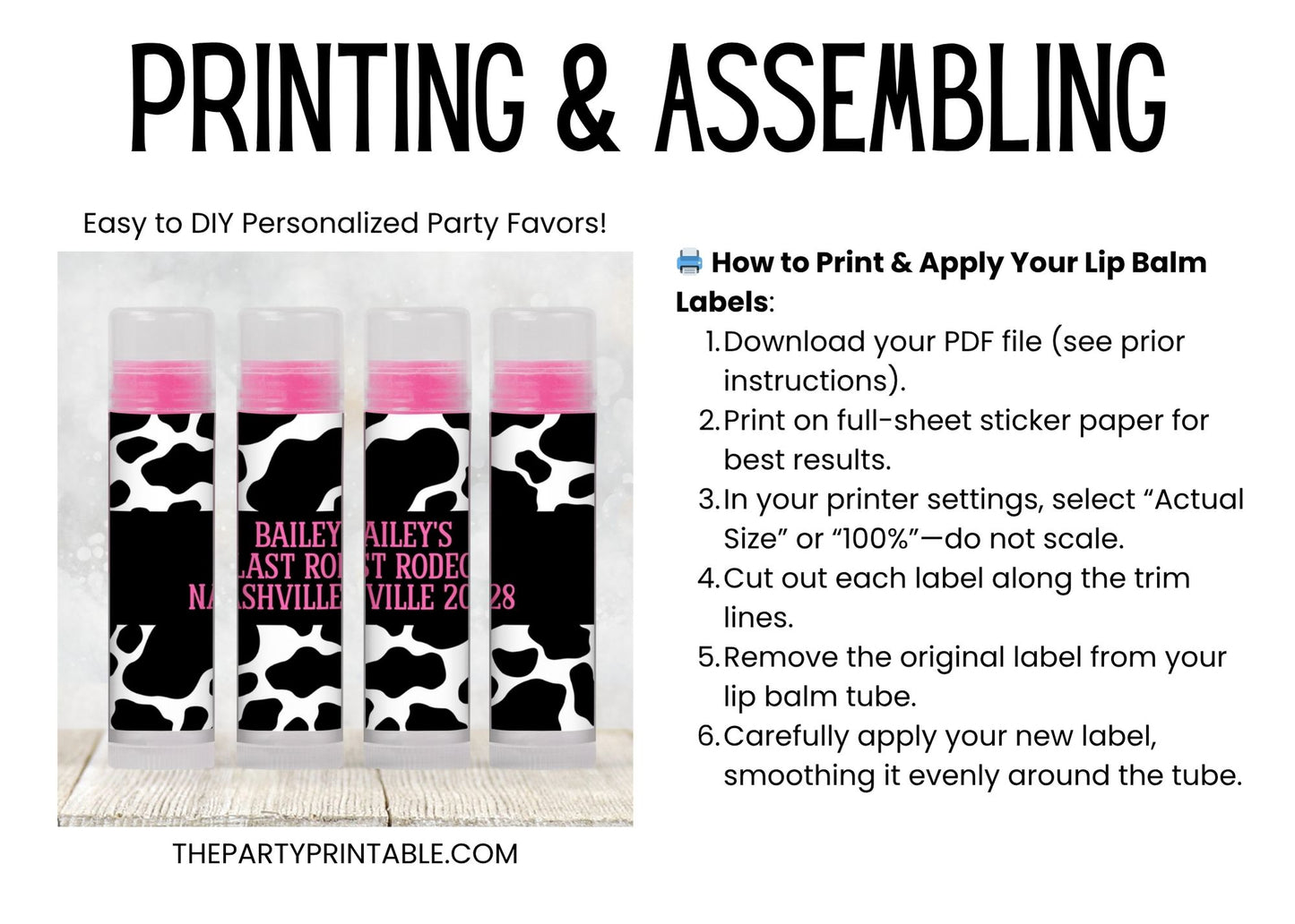 Last Rodeo Bachelorette Party Lip Balm Favor TEMPLATE | Western Cowgirl Theme | Printable Nash Bash Chapstick Label for Final Fling 4258