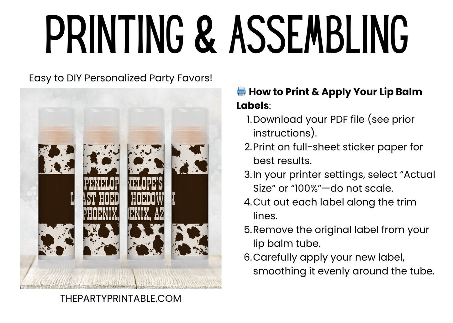Last Hoedown Bachelorette Lip Balm Favor TEMPLATE | Western Cowgirl Party Printable Last Rodeo Chapstick Label for Final Fling Weekend 4259