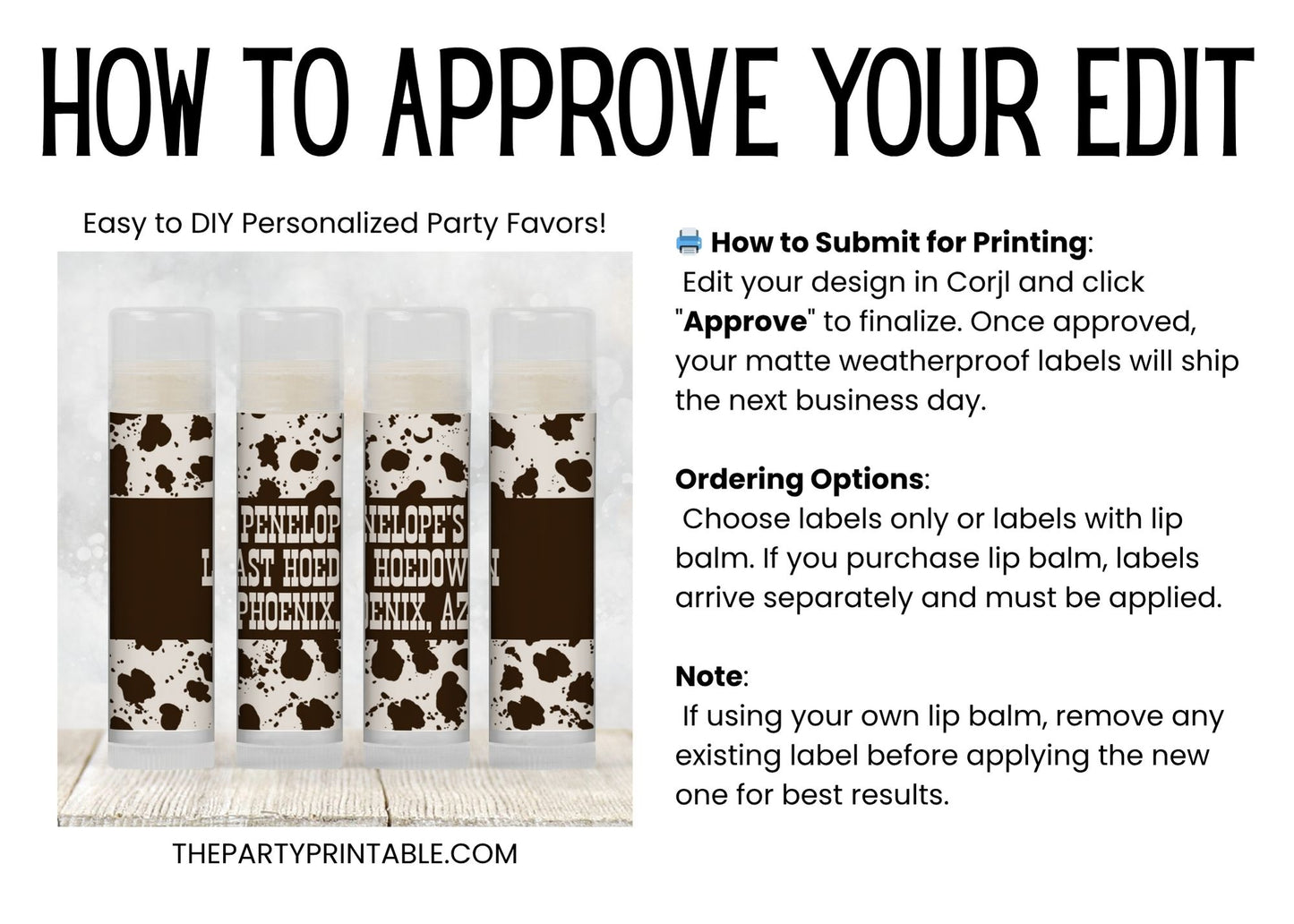 Last Hoedown Bachelorette Lip Balm Favor PRINTED | Cowgirl Western Party Labels or Balms | Final Fling Weekend or Nash Bash Bride Gift 4259
