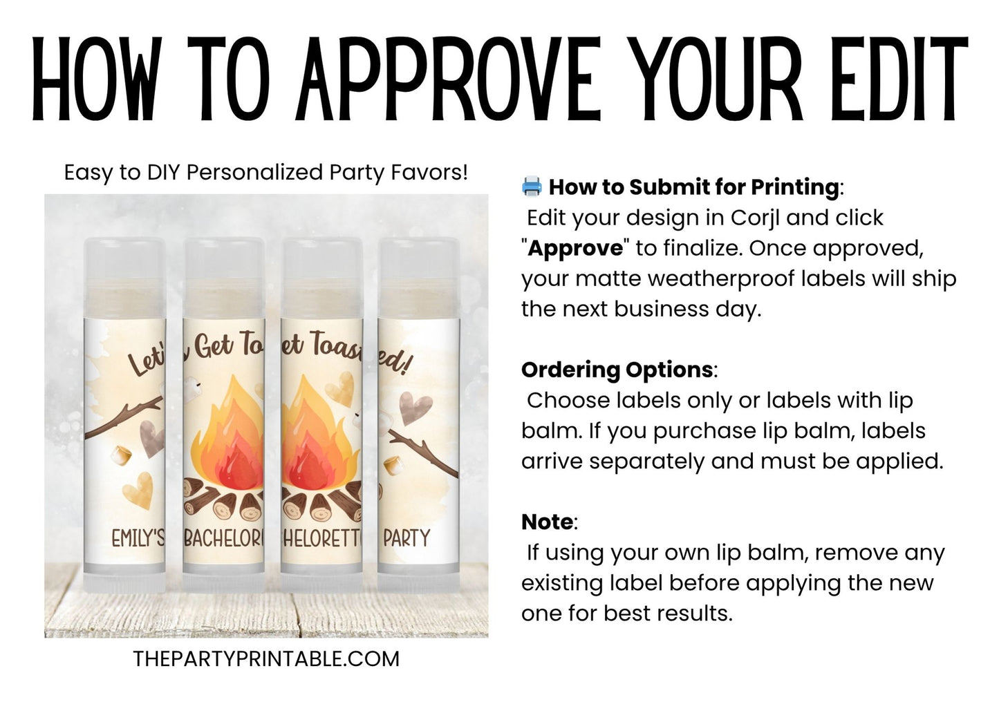 Let’s Get Toasted Bachelorette Lip Balm Favor PRINTED | Smores Camping Party Favors | Bonfire Bridal Shower or Camp Wedding Gift 4267