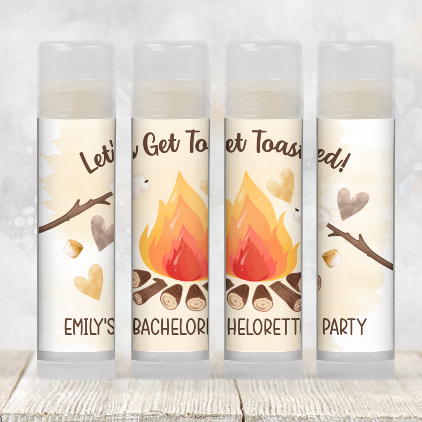 Let’s Get Toasted Bachelorette Lip Balm Favor PRINTED | Smores Camping Party Favors | Bonfire Bridal Shower or Camp Wedding Gift 4267
