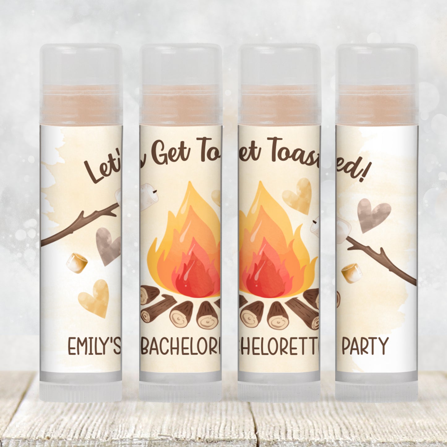 Let’s Get Toasted Bachelorette Lip Balm Favor TEMPLATE | Smores Camping Party Favor | Bridal Bonfire Shower or Camp Wedding Printable 4267