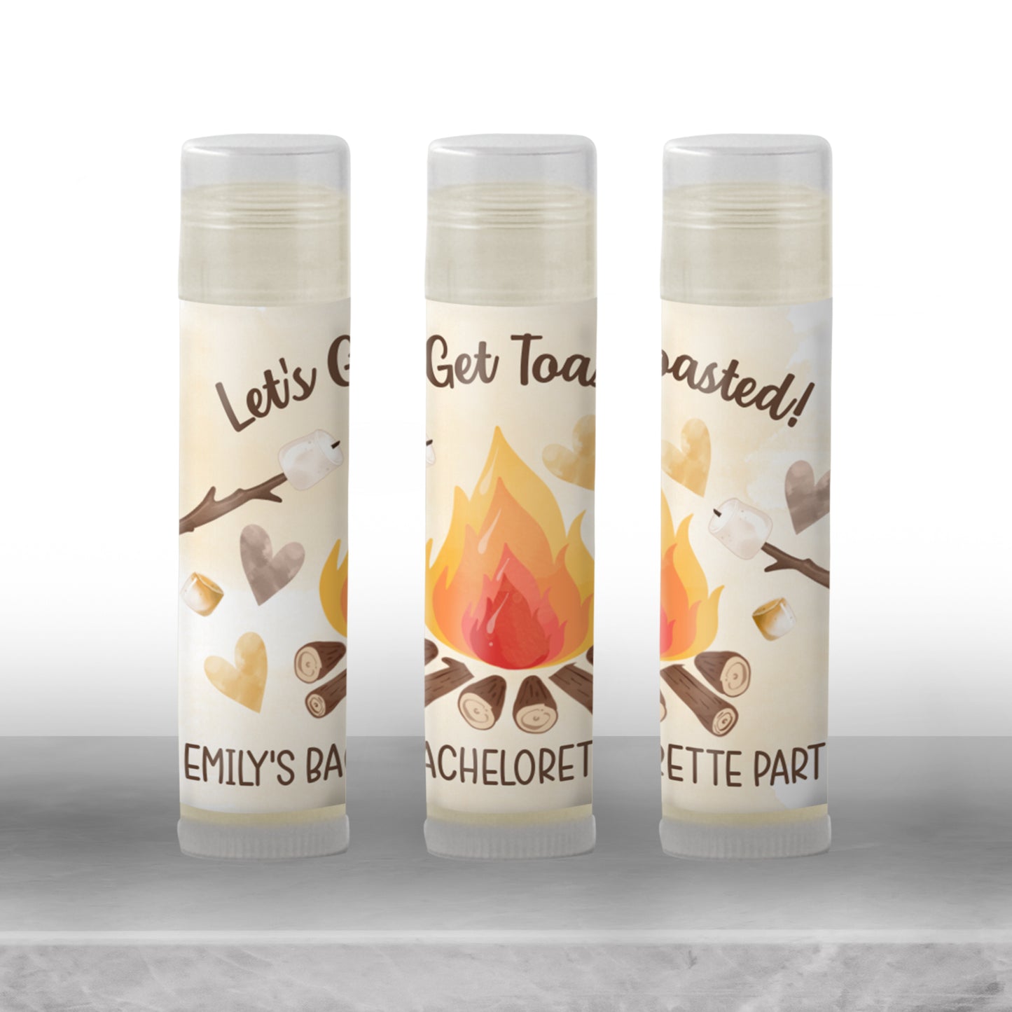 Let’s Get Toasted Bachelorette Lip Balm Favor PRINTED | Smores Camping Party Favors | Bonfire Bridal Shower or Camp Wedding Gift 4267