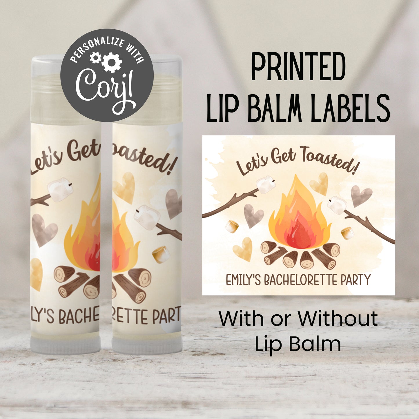 Let’s Get Toasted Bachelorette Lip Balm Favor PRINTED | Smores Camping Party Favors | Bonfire Bridal Shower or Camp Wedding Gift 4267