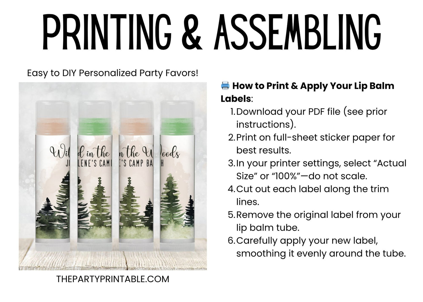 Wild in the Woods Bachelorette Lip Balm Favor TEMPLATE | Rustic Camp Bach Party | Editable Chapstick Label for Girls Weekend Adventure 4268