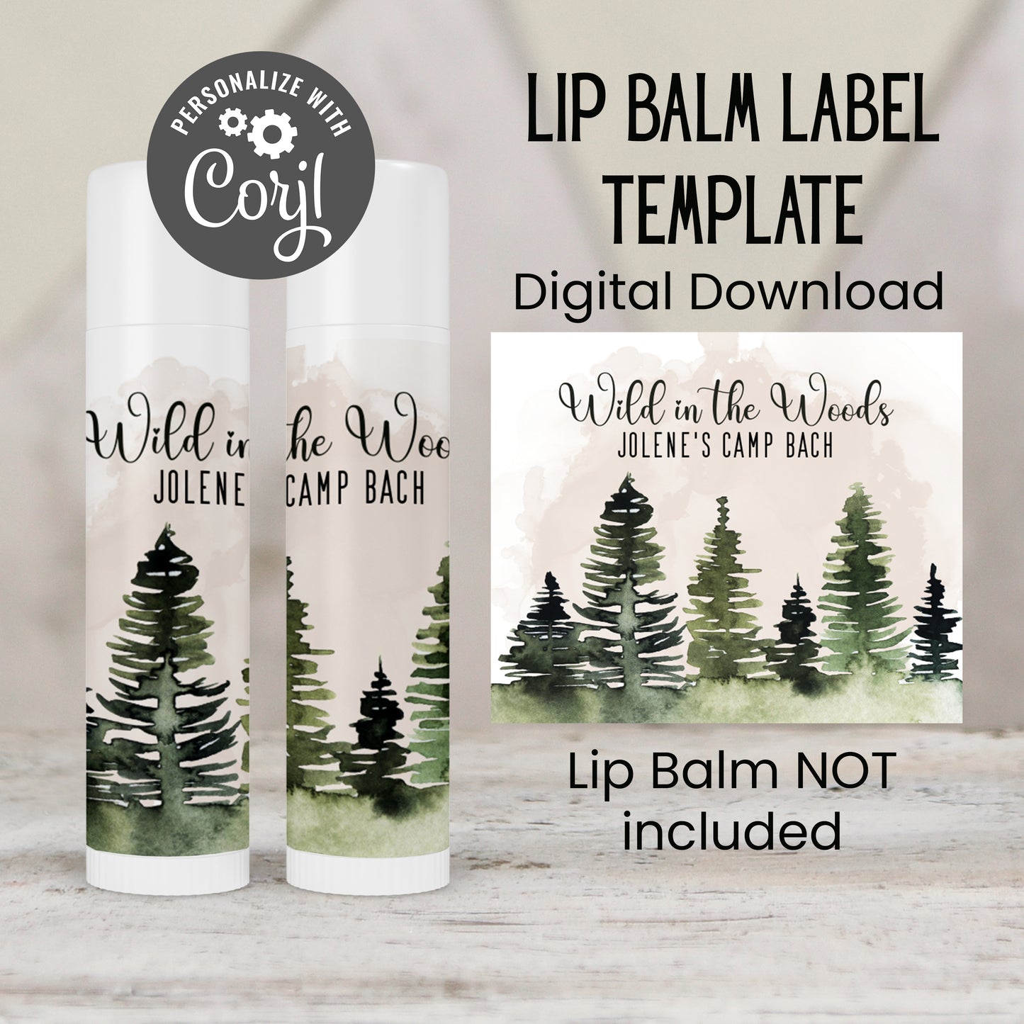 Wild in the Woods Bachelorette Lip Balm Favor TEMPLATE | Rustic Camp Bach Party | Editable Chapstick Label for Girls Weekend Adventure 4268