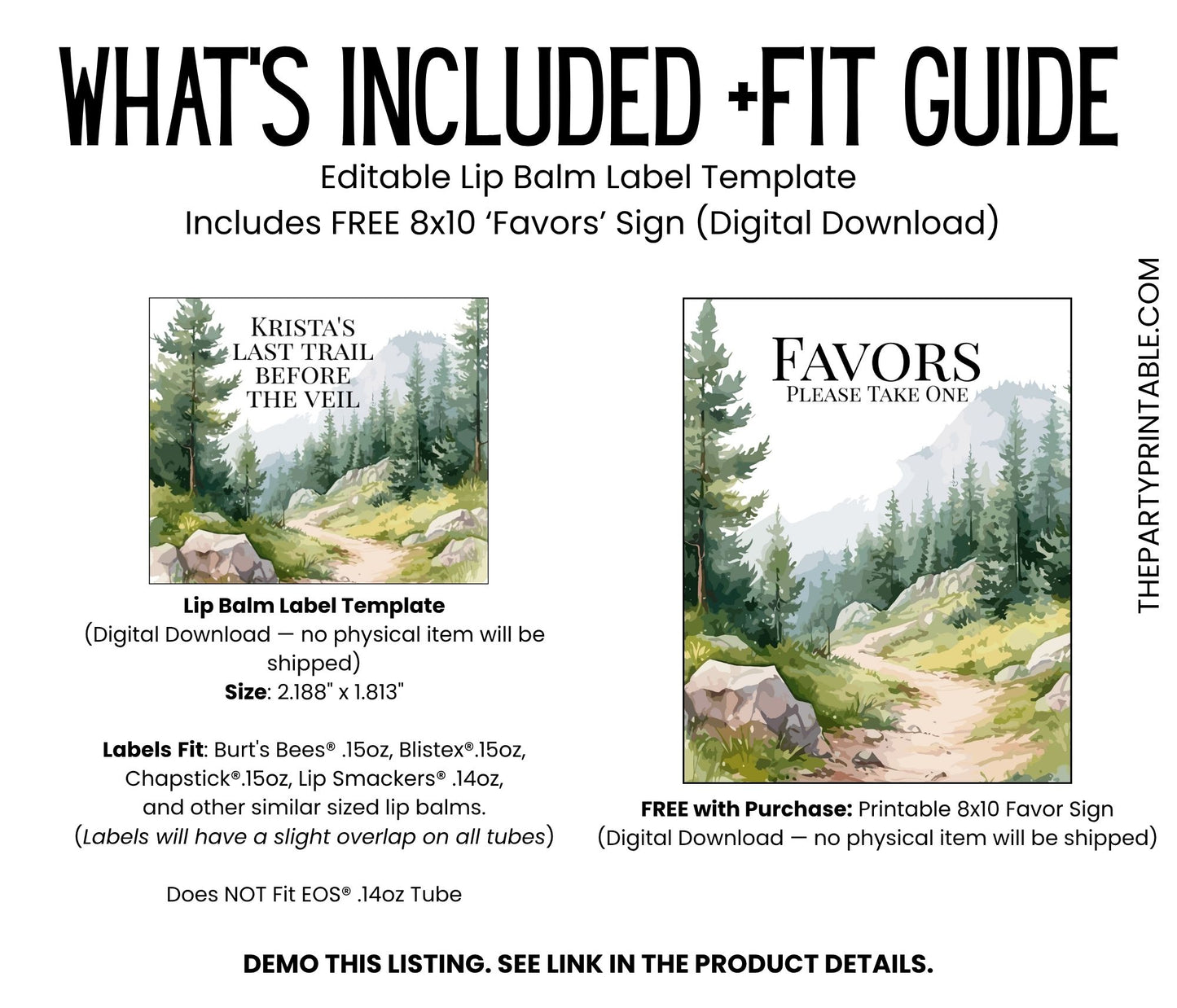 Last Trail Before the Veil Lip Balm Label TEMPLATE | Hiking Bachelorette Party Favor | Camping Glamping Weekend for Bride’s Crew 4270